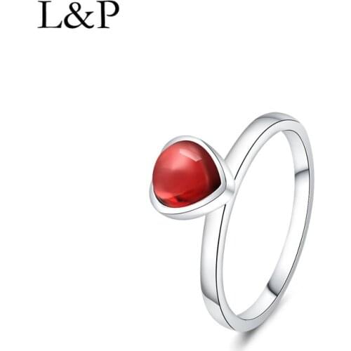Authentic 925 Sterling Adjustable Silver Jewelry Heart Garnet Rings Fashion Silver Wedding Rings for Women Gift 2019