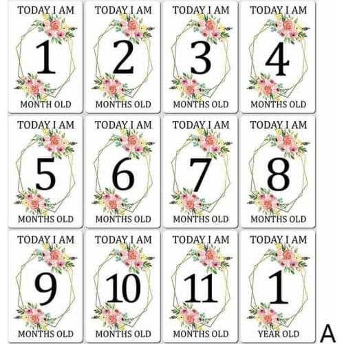 12pcs in 1Box Baby Month Card Newborn Growing Photo Cards Baby 12 Months Stickers Milestone Memorial Cards
