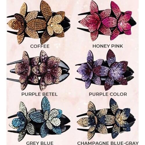 2/6pcs Rhinestone Double Flower Hair Clip Women Hair Dovetail Clip Non-slip Comb Headdress Rhinestone Floral Hair Clip