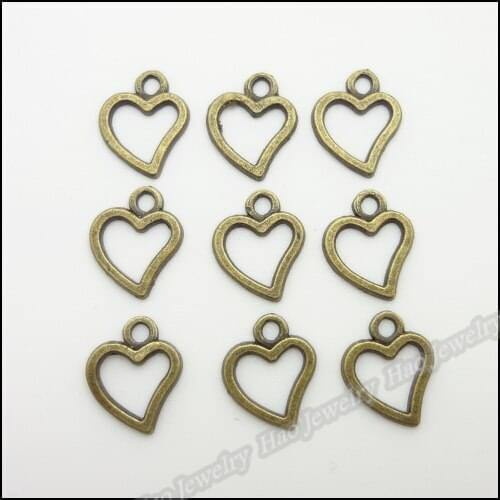 500pcs Vintage Charms love Heart Pendant Antique bronze Fit Bracelets Necklace DIY Metal Jewelry Making