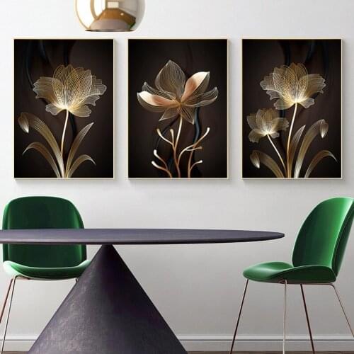 Abstract Golden Flower Plant Picture Wall Poster Modern Style Canvas Painting Posters and Prints Living Room Unique Decoration