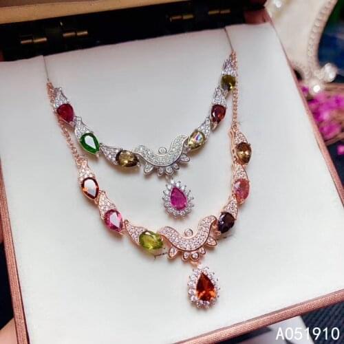 KJJEAXCMY boutique jewelry 925 sterling silver inlaid Natural Tourmaline necklace Womens pendant Support detection classic