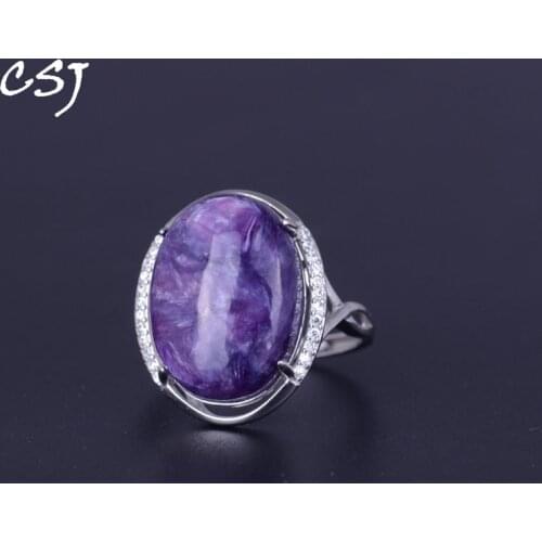 CSJ Natural Charoite Rings 925 Sterling Silver Larimar Labradorite Lapis Rhodochrosite Malachite Moonstone for Women Party Gift