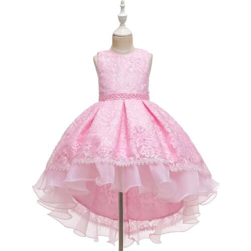 Children Lace Tailed Dress Boutique Beading Petal Dresses Princess Wedding Party Festival Costumes Teenage Girls Prom Gown Frock