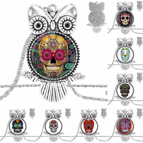 EJ Glaze Glass Pendant Necklace Handmade Half Pendant Owl Necklace For Girls Wholesale Mexico Sugar Skull