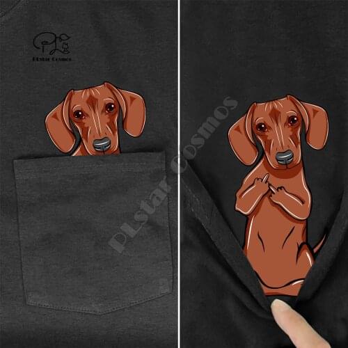 DachshundMiddleHand In Pocket T Shirt Dog Lovers Black Cotton Men Made in USA Cartoon t shirt men Unisex New Fashion tshirt