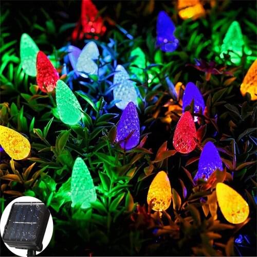 Solar powered 16.4ft 50LED Strawberry String Light 8 Modes C6 Bulbs Christmas Holiday Strawberry Garden Decoration Garland Light