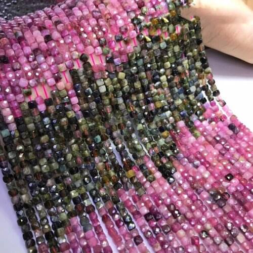 AAAAA LOOSE BEADS gradient color Tourmaline Square faceted 4*4.5mm Wholesale for DIY Jewelry necklace 36cm