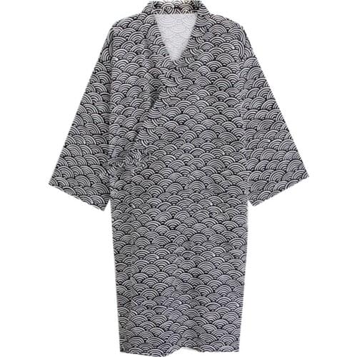 Men Fashion Printing Kimono Robe Sleepwear Nightgown Loose Mid Length Bathrobe