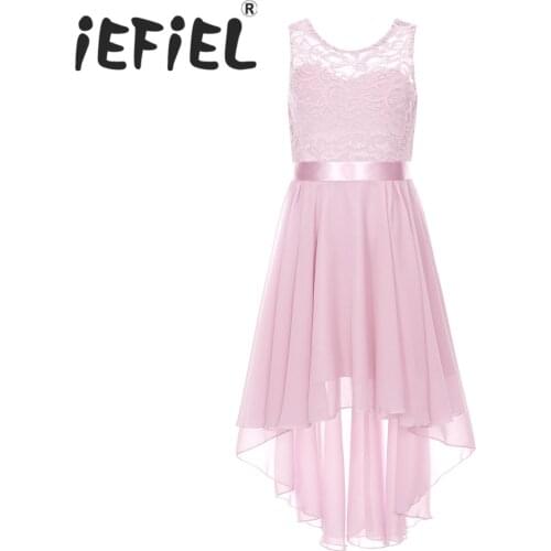 IEFiEL Kids Girls children Flower lace Tulle princess Dresses for Bridal wedding Prom Party Formal Occasion Teenage Gowns Dress