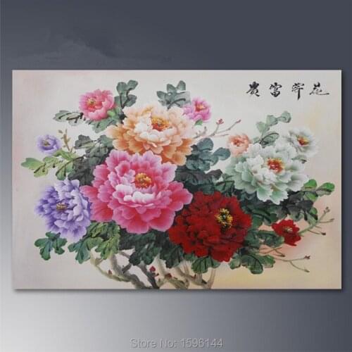 Chinese peony Flower Painting Canvas Hand painted Abstract Modern wall art Picture Oil Paintings Home Decor Ornaments