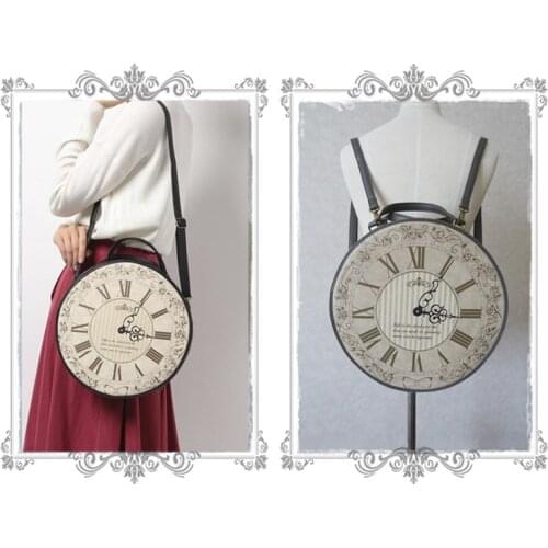 Creative Portable Shoulder Crossbody Bag College Style Vintage Large Circular Clock Printed PU Leather Girls Lolita Backpack New