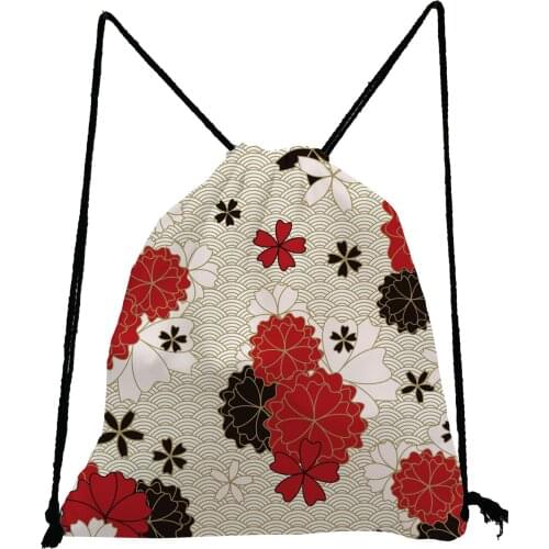 Creativity Floral Printed Backpack Pretty Drawstring Bags Preppy Book Bag Eco Friendly Shoe Bag to School Portable Storage Bag