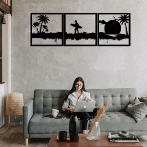 Surfer Metal Wall Art Decor , set of 3 pcs , Home Office Decoration , Living Room Decor Sculpture , sea metal wall , Minimalist