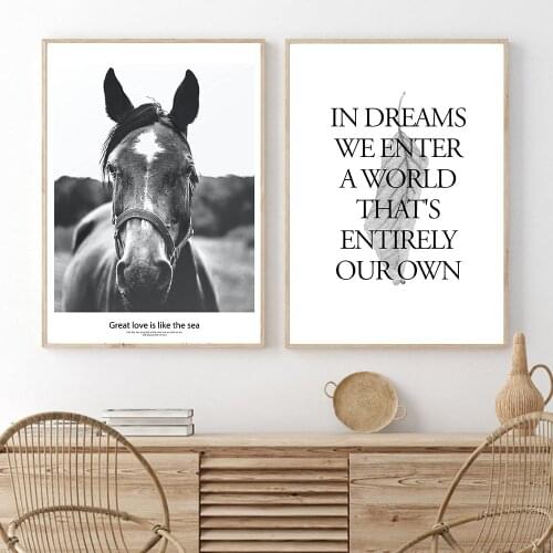 Minimalist Black and White Sweet Dreams Quotes Canvas Painting Posters Prints Horse Animal Wall Pictures For Home Decoration