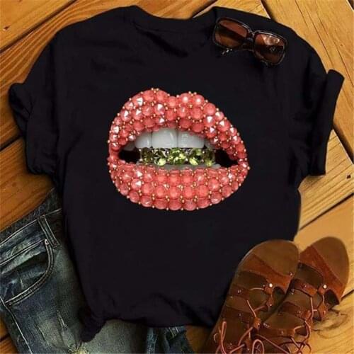 Women High Heels Tops Red Mouth Lip Love Print T Shirts Base O-Neck Short Sleeve Women Tshirt White Tee Funny Girls Shirts