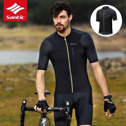 Santic Men Cycling Jersey Seamless Cuff Imported Fabric Cuffs Short Sleeve Pro Fit Quick Dry Breathable Bike Bicycle Clothes
