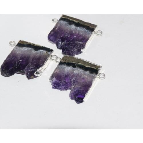 Natural Slice Geode Druzy pendant for necklace 2 loops raw purple crystal quartz rectangle cluster amethysts pendant female 2019