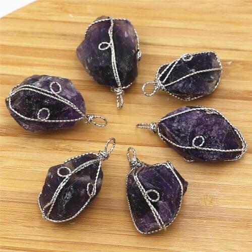 Irregular Amethysts Quartz Pendulum Natural New DIY Gemstones Transparent Crystal Amethysts Necklace Pendant