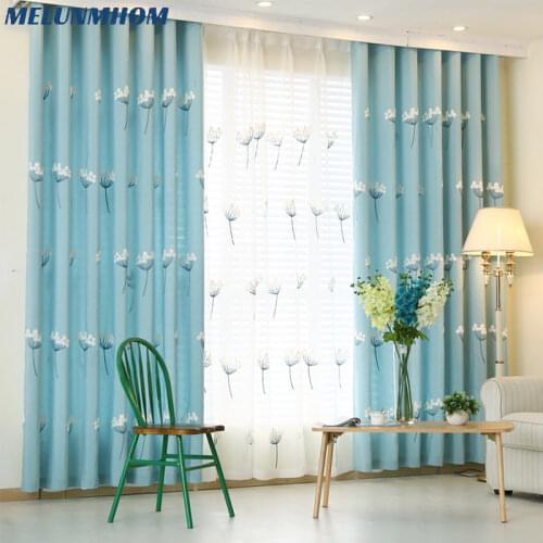 2018 New Arrival Blue/Pink Tulle Window Curtains For living Room Bedroom Blackout Curtains Embroidered Dandelion Window Drapes