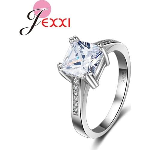 New Design 925 Sterling Silver Square Double 4 Claws Crystal Crystal Ring For Women Jewelry Accessories Wedding