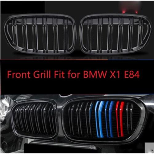 One Pair Front Grill For BMW X1 E84 2011-2015 Gloss Matte Black M Color Dual Lines Auto Body Kits Car Accessories