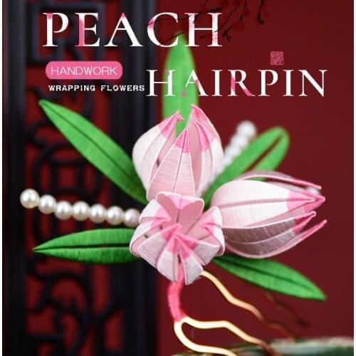 Peach hairpin DIY kit hand-wrapped traditional crafts for beginners Hair accessories Complete materials