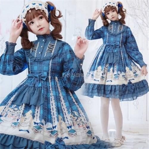 Women Kawaii Lolita Dress Cosplay Op Princess Loli Dresses Long Sleeve Tea Party Japanese Cute Sweat Girls Gothic Lolita Costume