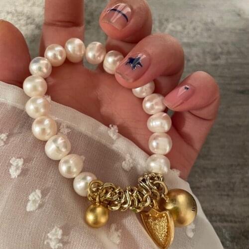 Freshwater Pearl Irregular Grindable Bracelet Metal Ball French Design