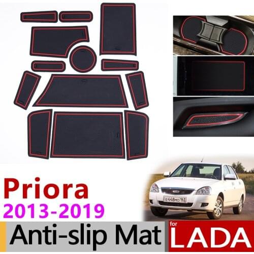For LADA Priora 2013 - 2018 Anti-Slip Rubber Cup Cushion Door Groove Mat 13Pc VAZ 2170 2071 2172 Accessories 2014 2015 2016 2017