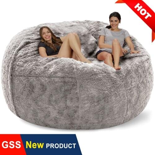 Dropshipping 200cm Dia Giant Bean Bag Sofa Big Fuffy Fur Beanbag Bed Case No Filler Floor Seat Lazy Sofa Couch Recliner Pouf