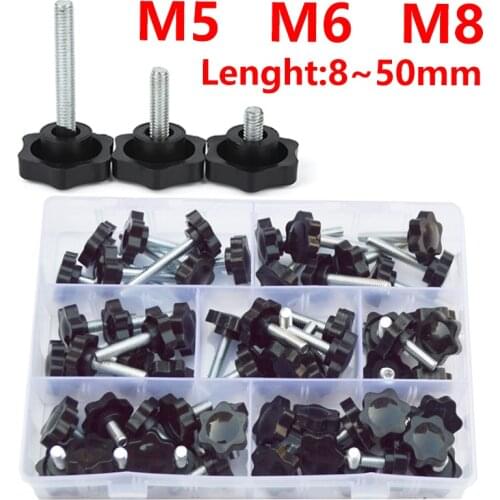 M5 M6 M8 Thread Star Shape Clamping Handle Bolt Knob Tightening Screw Industry Equipment Plastic Carbon Steel Assortment Kit
