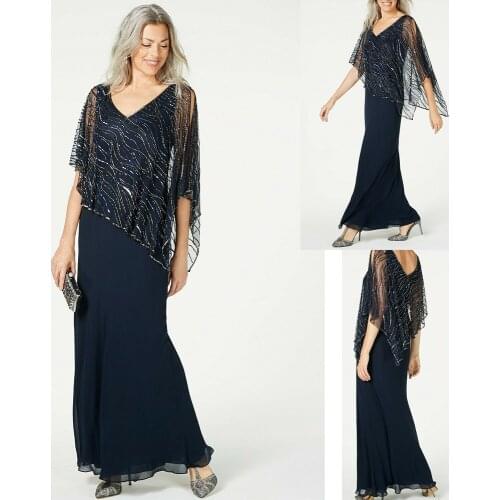 Hot Chiffon 2021 Mother Of The Bride Dresses Shawl With Sequined Groom Mothers Outfit Wedding Guest Dress