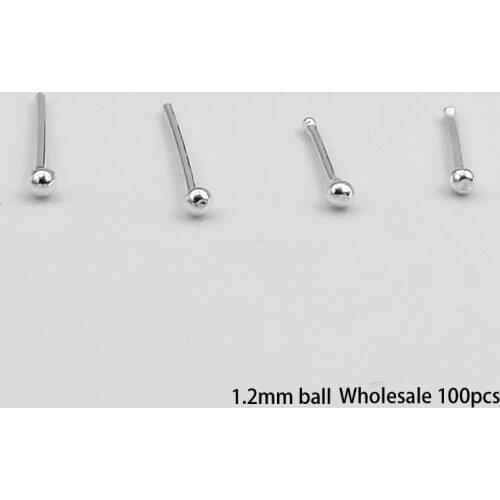 Wholesale 100pcs 925 Sterling Silver Nose Stud 1.2 mm tiny ball Nose pin 24g nez Piercing jewelry