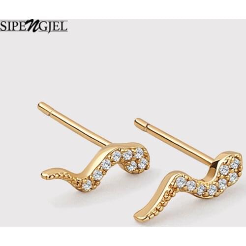 SIPENGJEL Fashion Cute Snake Stud Earrings Minimalism Lovely Tiny Animal Piercing Earrings For Women Jewelry 2021