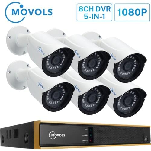 MOVOLS 1080P CCTV Camera System 6PCS Outdoor/Indoor IR-CUT Security Camera 2MP 5 in 1 DVR P2P Waterproof Surveillance System Kit