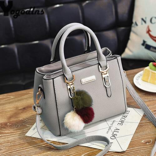 Fashion women hairball ornaments totes solid high quality handbag hotsale party purse ladies messenger crossbody shoulder bags