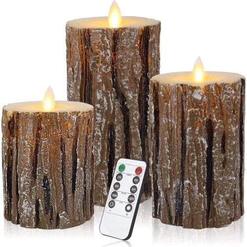 Unique Creativity Pine Tree Flameless LED Candles Battery Operated Pillar Real Wax Flickering Electric Candle With Remote Contro
