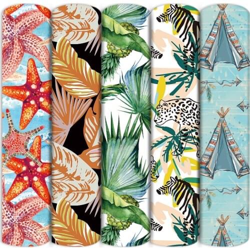 Starfish Zebra Fern Print Polyester Cotton Fabric For Patchwork Tissue Kids Home Textile Sewing Doll Dress Curtains,1Yc17418