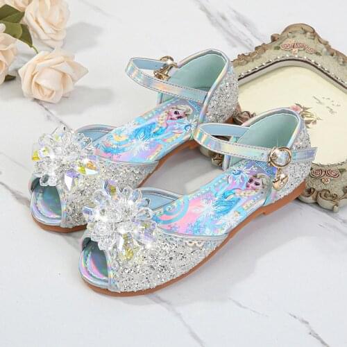 2021 Disney Frozen Elsa Sandals Girls High Heel Shoes Princess Dance Shoes For Baby Girls Fashion Non-Slip Crystal Shoes
