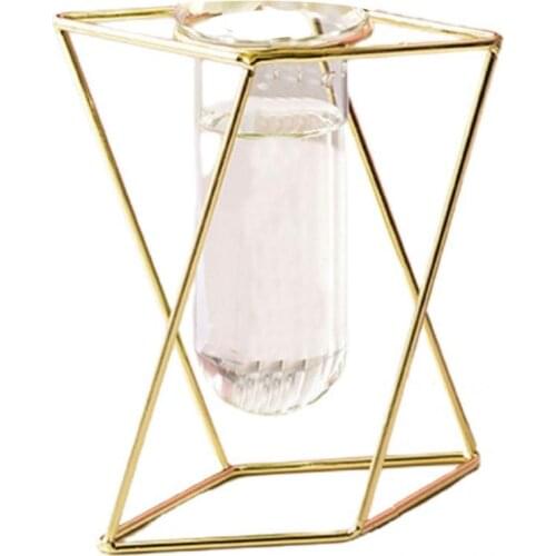 4 Styles Smooth Decorative Geometric Shape Flower Planter Vase Wrought Iron Glass Vase Convenient for Living Room