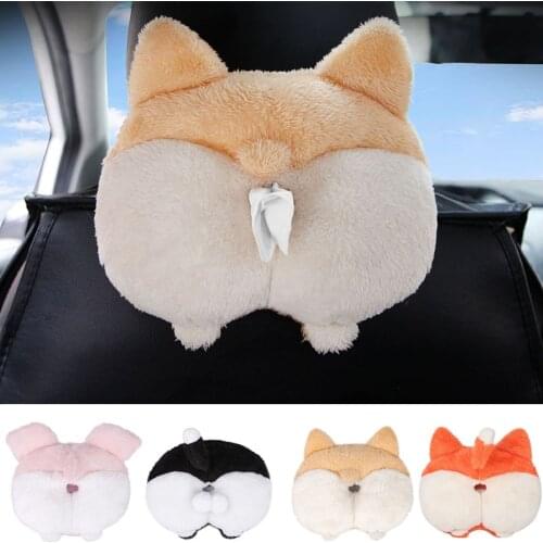 1pc Dual Used Car Tissue Box Holder Cute Dog Cat Butt Shaped Tissue Box Cover Soft Adorable Paper Napkin Hangable Container