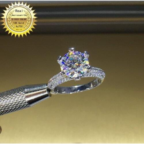 100%18K goldr ring 1ct D VVS moissanite ring Engagement&Wedding Jewellery with certificate 006