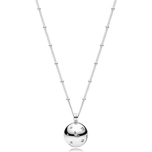 100% 925 Sterling Silver Moon and Stars Necklace for Women Fashion Jewelry Chain Ball Necklaces & Pendants Wholesale