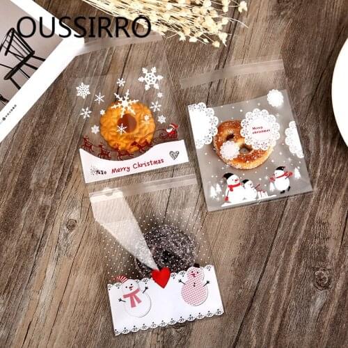 100Pc/lot Christmas Cookie Packaging Self-Adhesive Plastic Gift Bags For Biscuits Snack Baking Party Birthday Supplies decorat