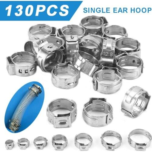 130pcs Single-Ear Car Fuel Hose Clamps Set Stainless Steel Galvanized Assortment Hook 7-21mm Fit For Almost Pipes