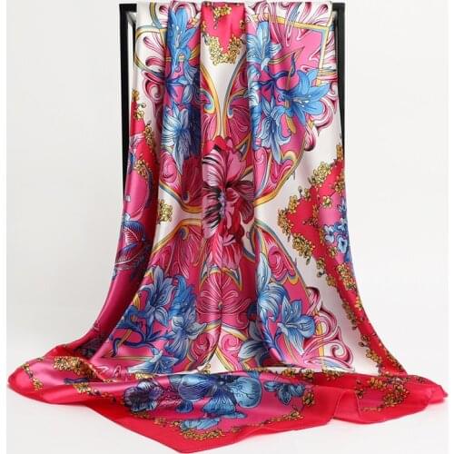 2021 Print Sarf Silk Square Shawl For Women Stole Retro Hijab Neckerchief Ladies Headscarf Female Headband For Hair Wrap Bandana