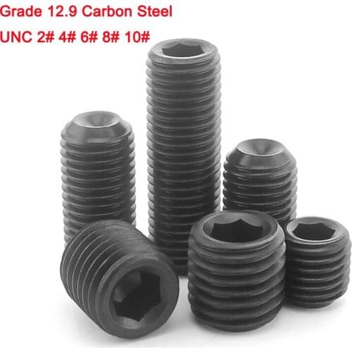 30Pcs Grade 12.9 High Tensile Carbon Steel Hex Socket Set Screw American Standard Cup Point Grub Screws 2# 4# 6# 8# 10# UNC