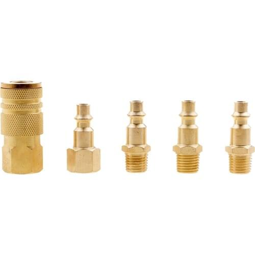 5 Pcs Copper Iron Euro Air Line Hose Fitting 1/4" NPT Female Quick Release Air Compressor Connector 48mm*20mm