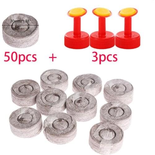 53pcs/set 50 Nutrient Blocks + 3 Bottle Cap Nozzles Garden Seedling Irrigation Equipment Spray Attachment Set